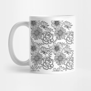 Flowers Line Art - Gray Blue Mug